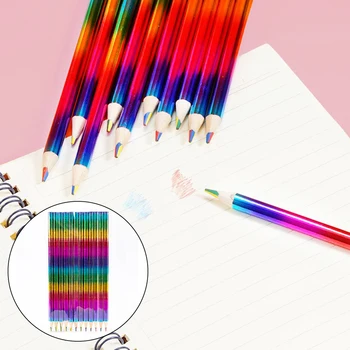 12Pcs קונצנטריים קשת עפרונות צבעוניים 4-צבע מעורבב עפרון יצירתי עפרונות לילדים ציור כתיבת יום הולדת מתנות חג המולד