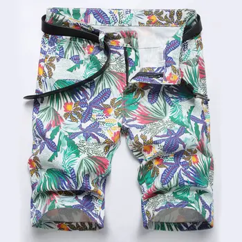 2023 גברים הדפסה דיגיטלית למתוח מכנסי ג ' ינס קצרים אופנה טרופית צמח פרח מכנסי קיץ 