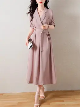 2023 גדולים נשים קיץ אלגנטי בחליפה אופנה שמלה קוריאנית שרוול קצר סלים תחרה שמלת מידי בנות Vesitdos Z2186