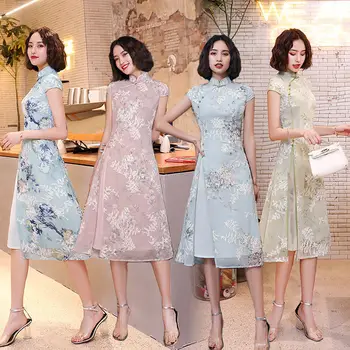 2023 חדש ומשופר שיפון רקום קטן Ao דאי צ ' יפאו ערב מסיבת חצאית טאנג חליפה Hanfu Cheongsam שמלת נשים