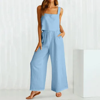 2023 קיץ כותנה פשתן חליפה עם מכנסיים קצרים לנשים מגניב שרוולים גופיות שני חלקים סט חדש לנשים של אדידס הביתה תלבושות