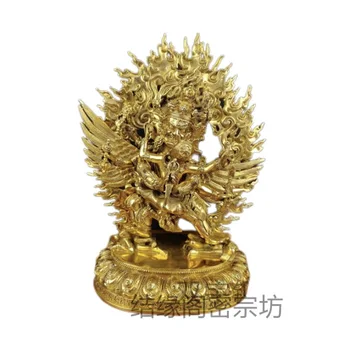 32 סנטימטרים הטיבטי תרגול טנטרי פסל בודהה בעבודת יד נחושת טהור, נפאל Puba ואג ' רה שלו דהרמה מגן פסל ראש של סוס מינג וואנג