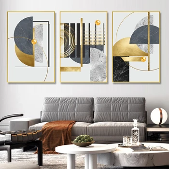 3Pcs מודרני הזהב גיאומטריות מופשטות אמנות דפוס קנבס ציורים רדיד זהב פוסטרים ציורי קיר הסלון לעיצוב הבית