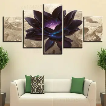 5 חלקים שחור פרח לוטוס בד אמנות קיר להדפיס פוסטר תמונות ציורים HD הדפסה עיצוב חדר עיצוב הבית לא ממוסגר 5 לוח