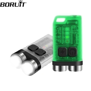 BORUiT V3 LED מחזיק מפתחות פנס נייד עובד אור מסוג-C נטענת מיני לפיד עם מגנט UV לקמפינג פנס כיס
