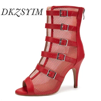 DKZSYIM נשים נעלי ריקוד עקבים גבוהים סקסי נעלי עקב הלטינית נעליים מסיבה מגפיים אדום/בז ' סלסה נעלי ריקוד סלוניים Gilrs 2023