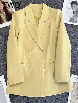 EWQ מתוק בסגנון של הנשים מעיל פרל לחצן כפול עם חזה מחורצים, עם שרוולים ארוכים מוצק צבע נשי מעיל הסתיו 2023 חדש SN2892