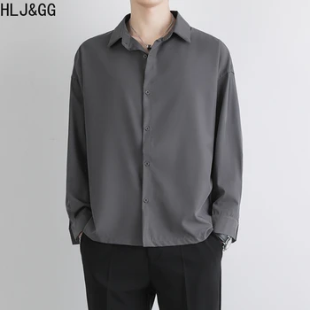 HLJ&GG אביב סתיו ארוך שרוול חולצה Mens פשוט תכליתי מוצק חולצות מזדמנים ללא גיהוץ גמישות החולצה החדשים