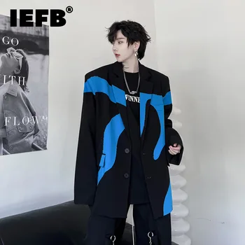 IEFB סגנון קוריאני Simle גברים בלייזרס ניגודיות צבע תפירת מעילים Highend החליפה המעיל בריון נאה בגדי גברים 9C1986