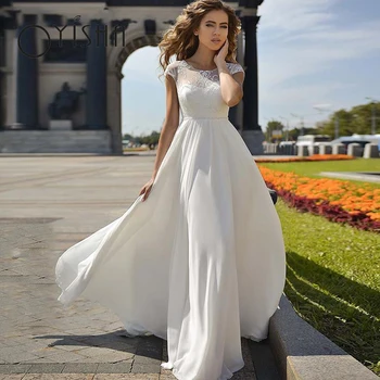 OYISHA 2023 אלגנטי קו שמלת כלה פשוטה שיפון בוהמי Vestidos דה נוביה ללא משענת אפליקציות תחרה שמלת כלה לנשים