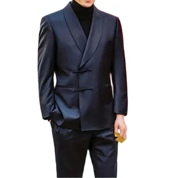 אופנה חליפות גברים Slim Fit סריג שחור דש אחת עם חזה סאטן זכר חליפת מסיבת הסיום מזדמן החתונה טוקסידו 2 חתיכת קבוצה 2023