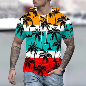 גברים הוואי מעטה היפ הופ שרוול קצר Sweetshirts התאמת צבעים Oversize שרוך קט חופשה נסיעות החוף טוניקה