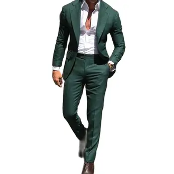 האחרונה ירוק כהה מחורצים דש עם כפתור 1 מלא חליפות גברים Slim Fit 2Pcs Costum עסקים החתן חליפות בלייזר מכנסי תלבושת