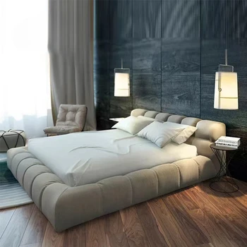 האיטלקית המודרנית בד קווין/מיטת קינג סייז בחדר השינה רהיטים סט רך, מיטה זוגית מעור באיכות גבוהה רהיטים הביתה