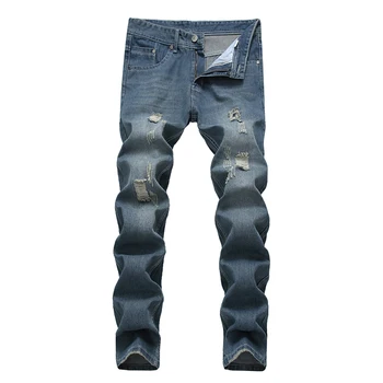 הגברים קרעו תיקון הג ' ינס הרס רטרו ישנים שטף Slim Fit כפות רגליים קטנות מכנסיים ארוכים ארבע העונות גודל גדול