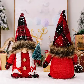 חג המולד Gnome קטיפה סרוגים חג המולד Gnome סרוגים בעבודת יד משובץ חג המולד Gnome חגיגי עץ קטיפה קישוט עם כובע מחודד