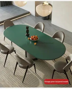 ירוק מבריק אפייה לכה שולחן עבודה יציב פחמן פלדה מסגרת עץ מלא רציף מלבן שולחן האוכל