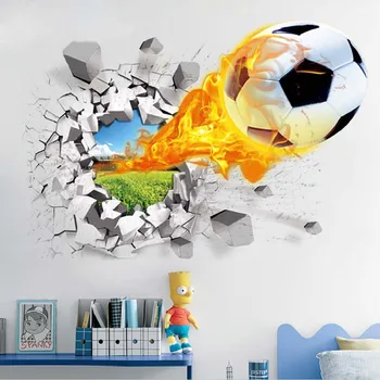 כדורגל 3D שבור מדבקות קיר עבור חדר ילדים סלון ספורט קישוט קיר מדבקות קיר לעיצוב הבית מדבקות טפט