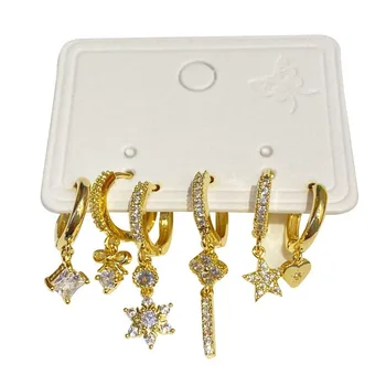 כוכב עגילי לב חליפה לנשים אופנה קוריאנית צבע זהב מעוקב Zirconia להשתלשל חישוקי אוזן פתית שלג תכשיטים הסיטוניים KCE178