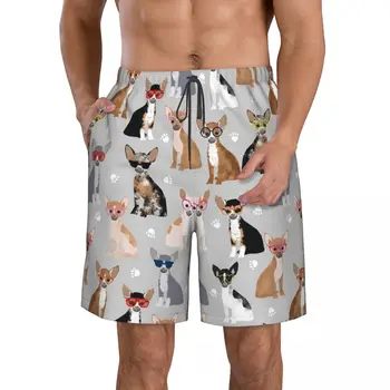 כלבי צ ' יוואווה מזדמן מתאים שטוח הקדמי מכנסיים קצרים לגברים שרוך חוף מכנסיים נוחות קצרים הביתה S