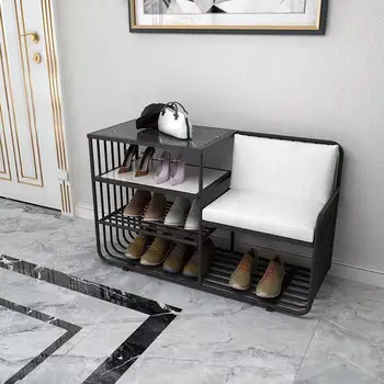 נורדי הנעל משתנה צואה ארון נעליים הביתה בפתח אחסון צואה במסדרון מודרני מינימליסטי דלת ברזל צחצוח יכול לשבת