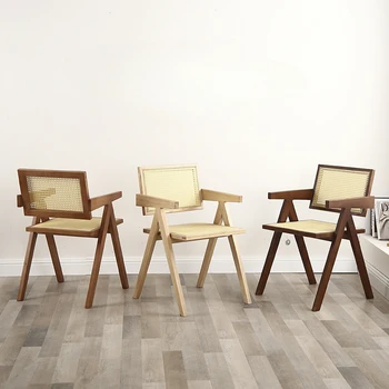נורדי קש אריגה פנאי כיסאות בבית מרפסות יצירתי נצרים כיסאות מסעדות מעץ מלא מעשי כסאות אוכל