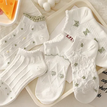 נשים גרביים לבנים מצויצת בלבן לוליטה קשת דק גרביים ארוכות Cosplay JK פרח כותנה גרביים חמוד ילדה מתוקה מתנת גרביים
