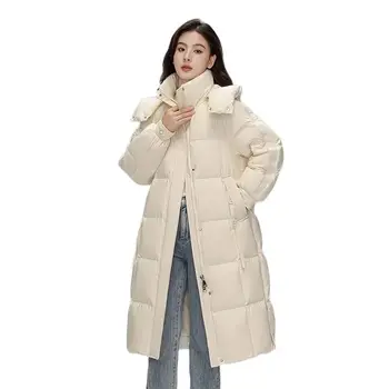 נשים מעיל חורף ארוך מעל הברך 2023 חדשות גרסה קוריאנית של Loose אופנה להתכופף טמפרמנט מעיל עבה הגאות