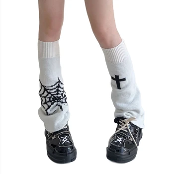 על הצלב אינטרנט הדפסה מחממי רגליים יפני נשים גותי התלקח שולי גבוה הברך גרביים