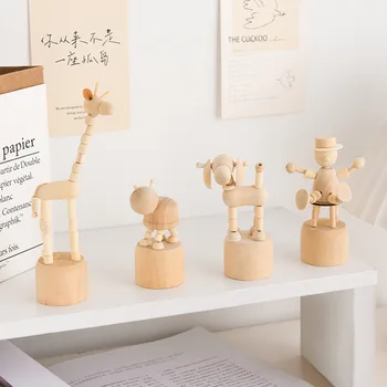 פיסול יצירתי עץ מלאכות מיני קריקטורה בעלי חיים קטנים בובות קישוט הבית שולחן עבודה קישוטים