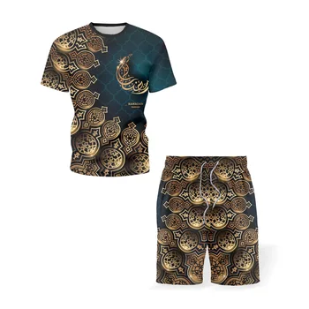 קיץ גברים חליפות טרנינג 3D להדפיס חולצה מכנסיים קצרים 2 חתיכה תלבושות ספורט חליפה גדול מזדמן אופנת רחוב בגדי גברים סטים