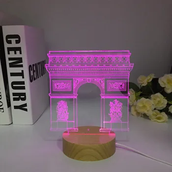 רומא Arc de Triomphe מבנה עץ 3D מנורת לילה אמנות גשר צבעוני 3D מנורת קריסטל אקרילי 3D תאורה, אבזרים ביתיים