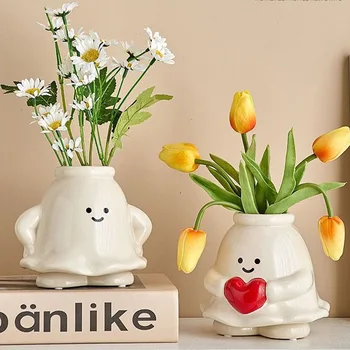 תוספות צרפתי לבן אגרטלי קרמיקה חמוד מחייך רוח האמנות של הוספת פרחים איקבנה שולחן מים נטיעת קישוטי בסלון